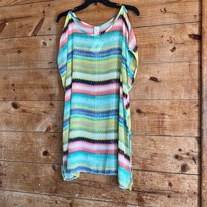 NWT Now & Forever sheer watercolor sleeveless cold shoulder top